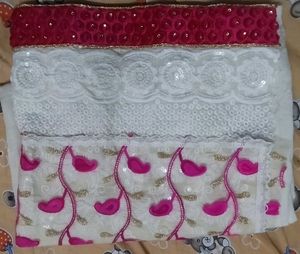 Elegant cream salwar suit material with Pink Embro