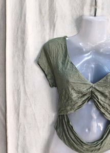 Stylish Green Twist Cut-Out Top