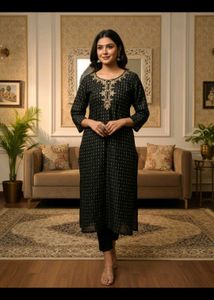 Brand New Elegant Black Kurta with Gold Print