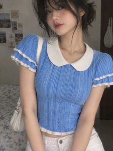 Cute Blue Cropped Knit Top