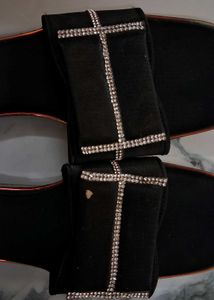 Stylish Black Slides with Rhinestones