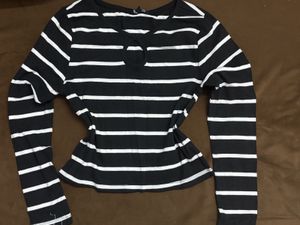 Black and white keyhole neck striped top