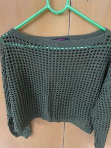 Olive Green Knit Cropped Top