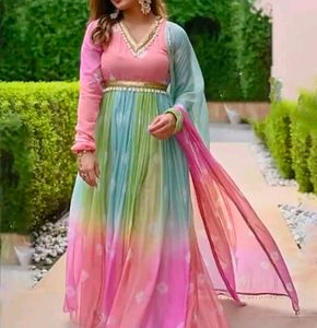 Ombre Pleated Anarkali Gown