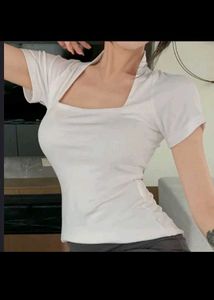 Chic White Square Neck Tee