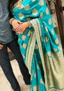 Beautiful Teal Saree with Intricate Weaving