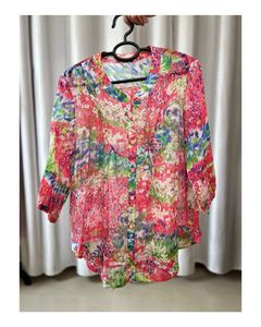Vibrant Floral Print Button-Up Top