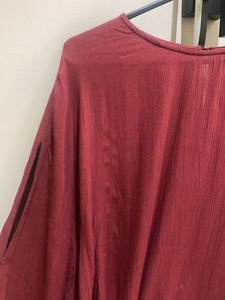 Maroon Bell Sleeve Tie-Front Top