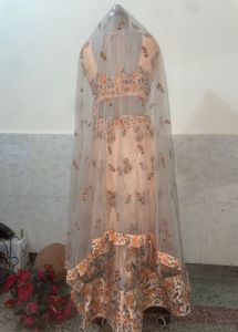 Peach Floral Lehenga Choli Set