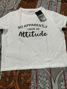SHEIN White "Attitude" Graphic Tee