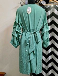 Pluss Green Olive Ruffled Sleeve Dress