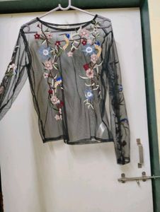 Floral Embroidered Sheer Top