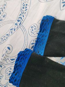 Black long Over-the-Knee Socks with Blue Trim