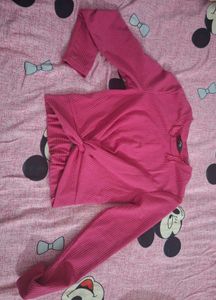 Chic Pink Ribbed Twist-Front Top