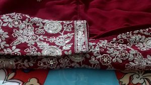 Elegant Red Embroidered Girls' Outfit