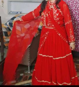 Red Embroidered Lehenga Skirt Choli Set