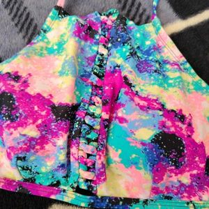 Colorful Tie-Dye Halter Bikini Top L