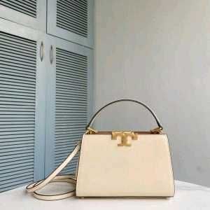 Tory Burch Cream Leather Top Handle Bag
