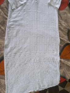 White Chikankari Kurta with Magenta Pant