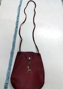 Sling bag Red Puf leather Arjustable/unique fan