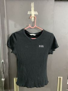 Black Ribbed Graphic Tee