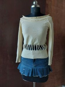 Cream Cutout Long Sleeve Top