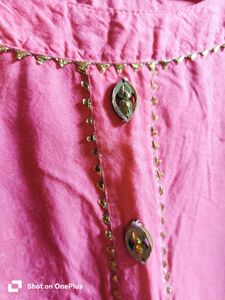 Bright Pink Kurta with gota patti Embellished Neck