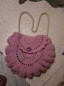 Crocheted Pink Clutch with Pearl Strap