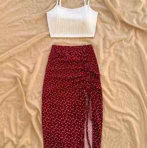 Chic Red Polka Dot Maxi Skirt Set