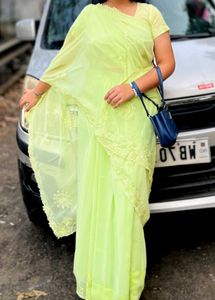 Elegant Light Green Embroidered Saree