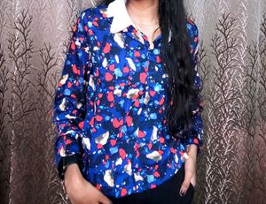 Stylish Blue Abstract Print Shirt