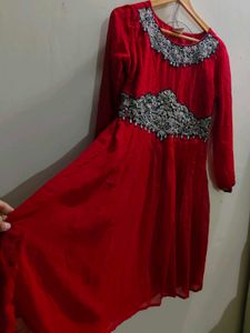 Elegant Red Embroidered Ethnic Gown