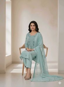 Elegant Pastel Sea green  Cotton Unstitched Suit