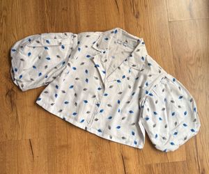 Chic Leaf Print Puff Sleeve Top