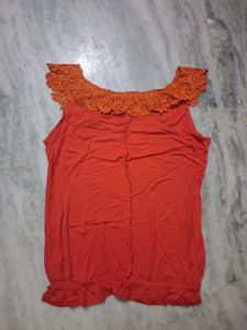 Orange Top with Lace Collar