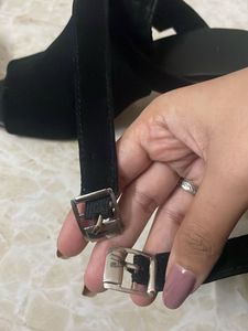 Black Open Toe Block Heels