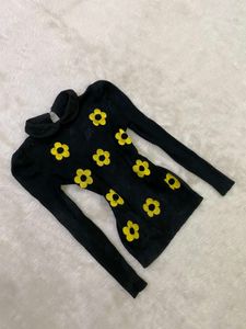 Black Floral Turtleneck Top