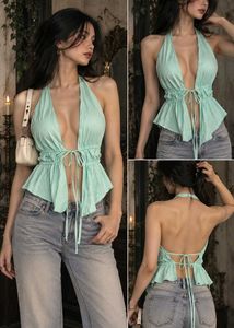 Light Blue Halter Neck Peplum Top