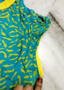 Teal &amp; Yellow Leaf Print Kurta