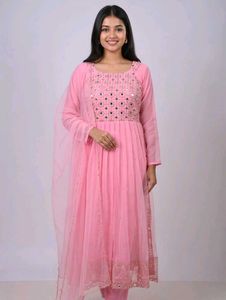 Elegant Pink Embroidered Kurta Set 4pc