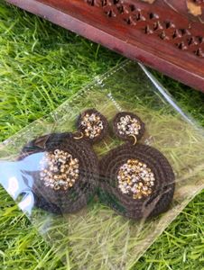 Boho Black Round Earrings