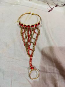 Red &amp; Gold Rhinestone Hand Bracelet new wdt tag