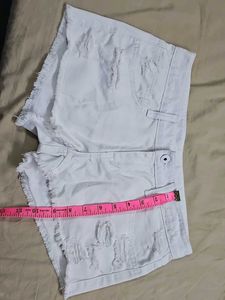 White Ripped Denim Shorts