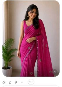 New Beautiful Pink Embellished Saree