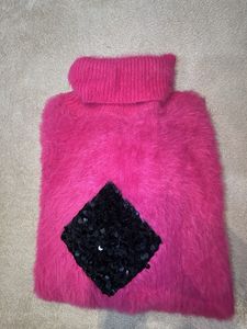 Pink Embellished Turtleneck Sweater