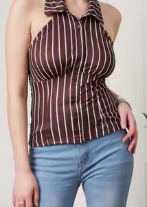 Striped Halter Neck Top