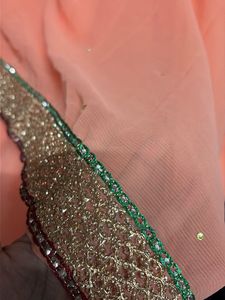 Elegant Peach Saree with Embellishments🫶🏻🔥