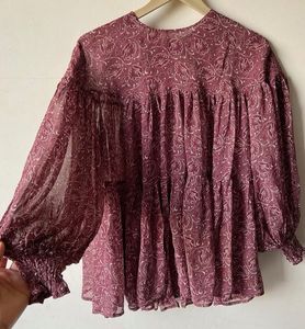 Tiered Paisley Print Long Sleeve Tunic
