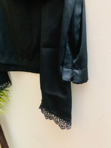 Black Lace Bordered Satin Top With Fitting Zip