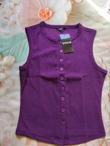 Ribbed Button-Front Sleeveless Top